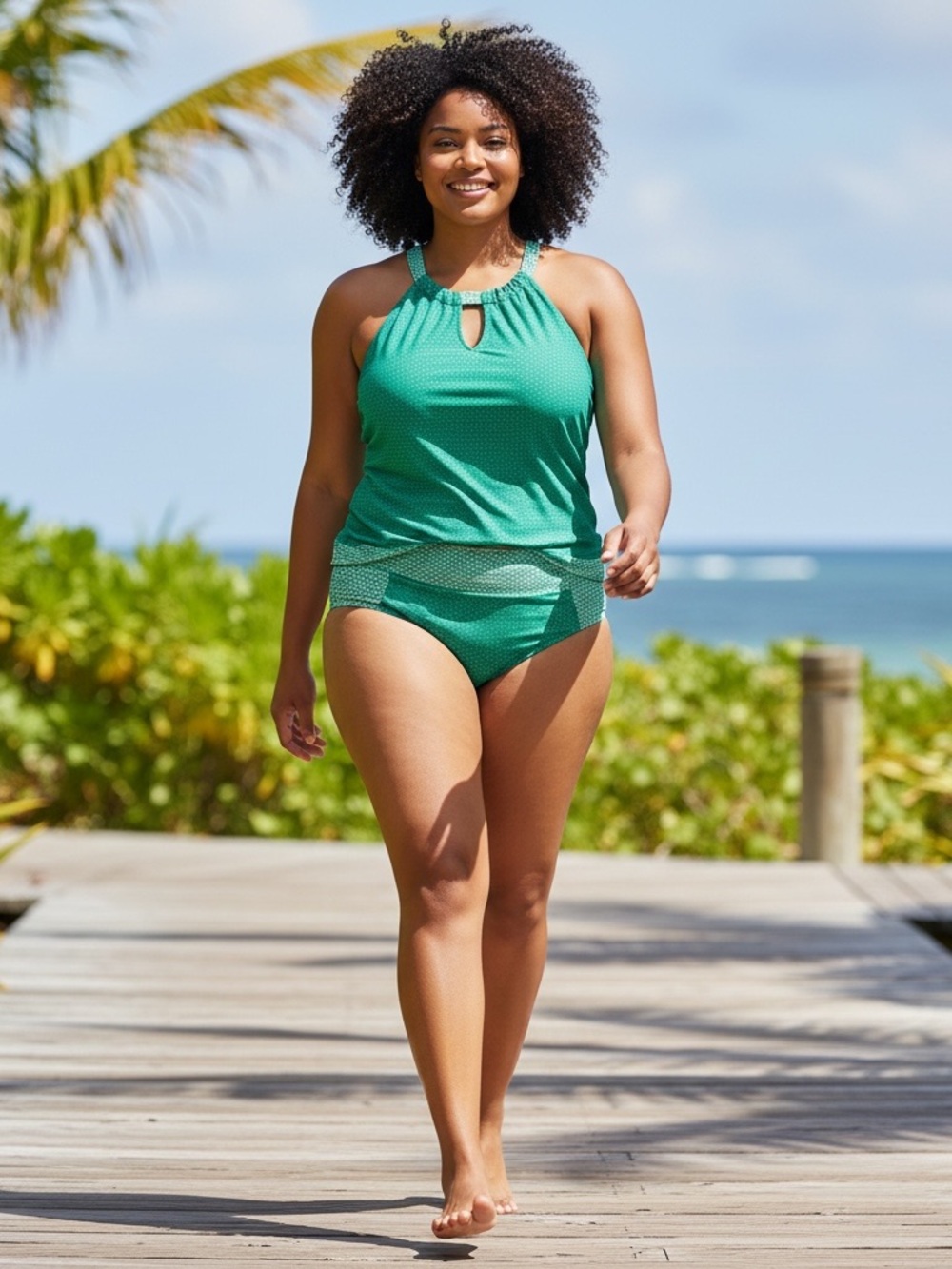 Cabana Life & Talbots. Green/Aqua & White Tankini Swimsuit plus 2 bottoms. SZ L.